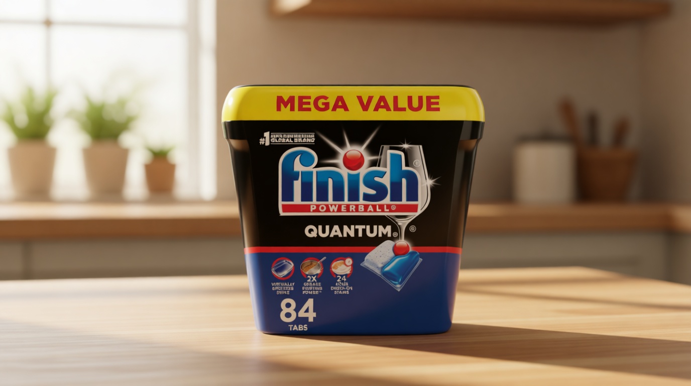 Finish Quantum Dishwasher Pods, No Pre-Rinse Dishwasher Detergent Soap Removes 24HR Dried-On Stain and Grease, Leaving a Virtually Spotless Shine, 84 Count Cradle to Cradle Certified