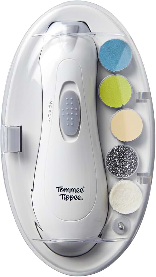 Tommee Tippee Electric Baby Nail File and Clipper, Battery-Powered with Six Filing Heads, LED Light, Adjustable Speed and Direction Settings for Entire Family