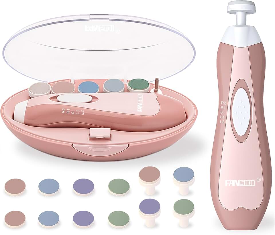 Fansidi Upgraded Baby Nail File | Easy & Safe Baby Nail Trimmer, Precise 4-Stage Electric Nail Clipper for Newborn to Toddler Girl, with Soft LED Light & 18 Grinding Heads, Perfect Baby Shower Gift