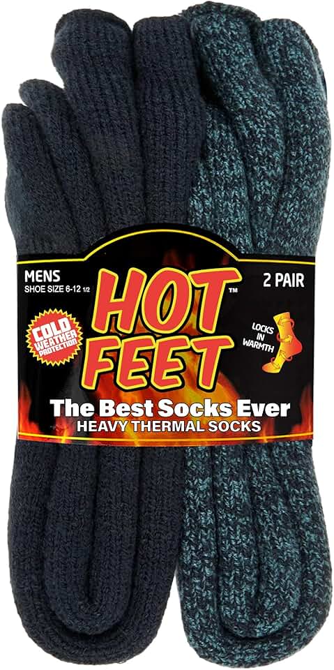 HOT FEET Thermal Socks for Men, Cold Weather, 2/4 Pack Thick Warm Socks, Winter Insulated, Stocking Stuffers, Size 6-12.5