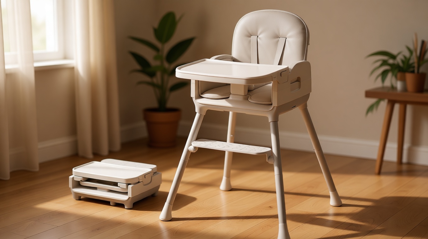 Obee Odee 3-in-1 Portable Baby High Chair for Babies and Toddlers, Convertible Easy Clean Infant Foldable Highchair with Adjustable Legs & Dishwasher Safe Tray, Grey
