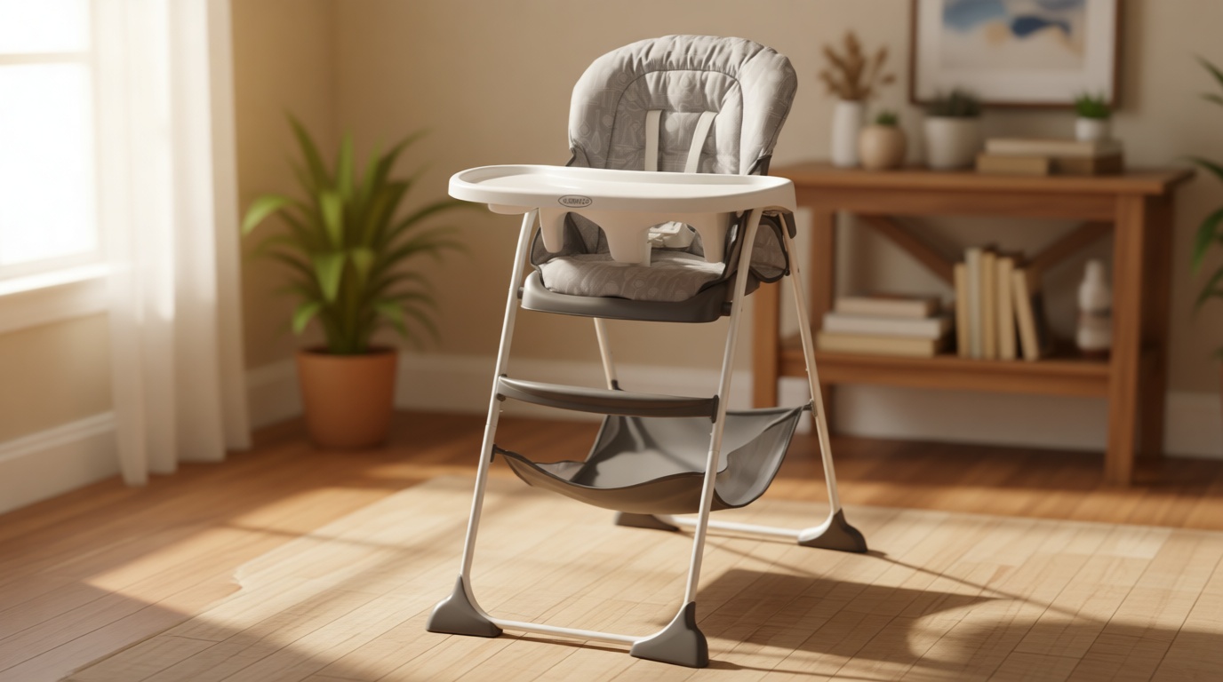 Graco Slim Snacker High Chair, Ultra Slim, Fast-Folding, Multiple Recline Positions, Comfortable Feeding, Whisk