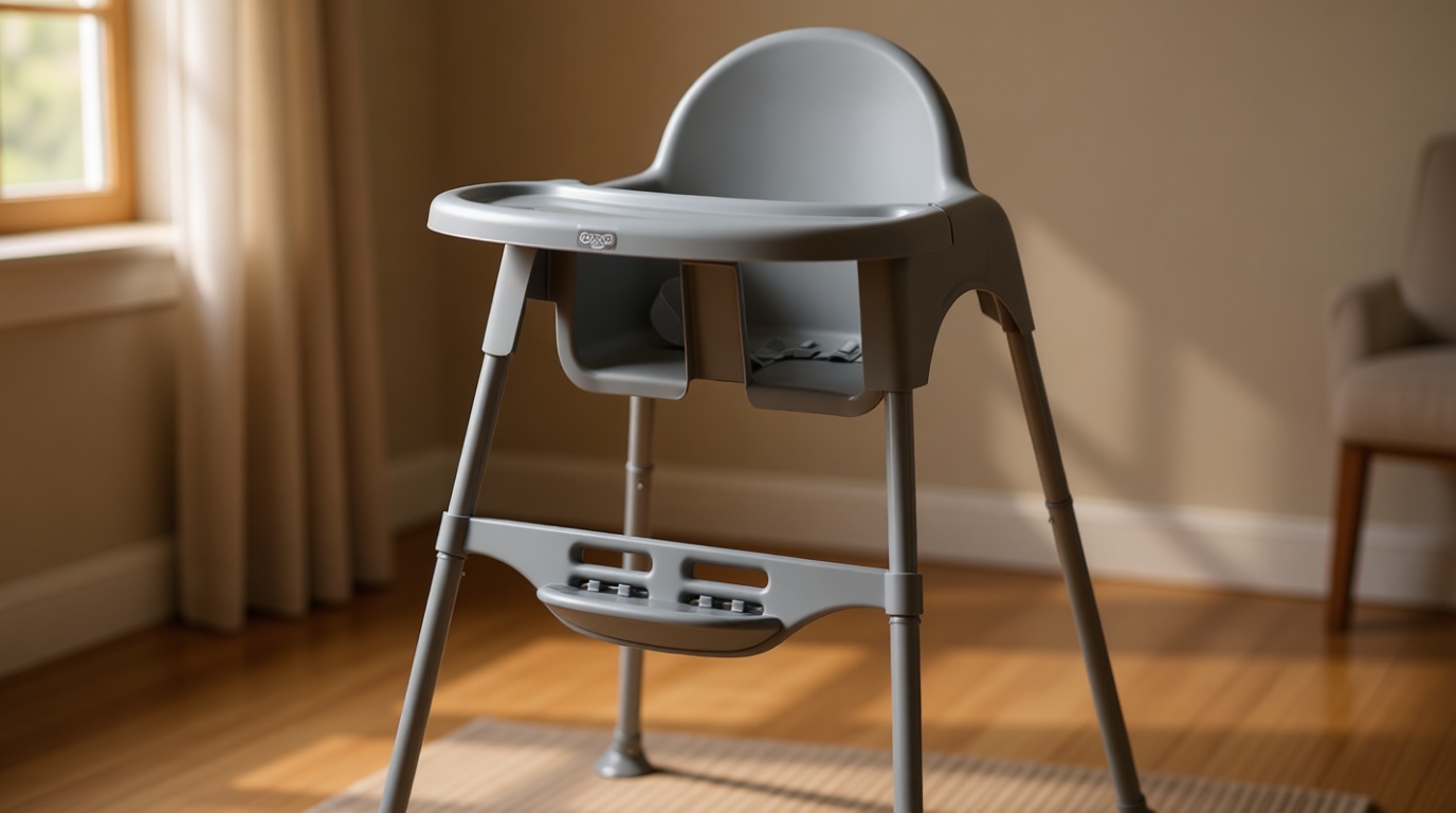 Cosco Kids Canteen High Chair Lightweight Portable Baby Feeding Chair with Adjustable Tray, Easy to Clean, Kitchen or Dining Use, Toddlers Up to 33 lbs, Mono Grey