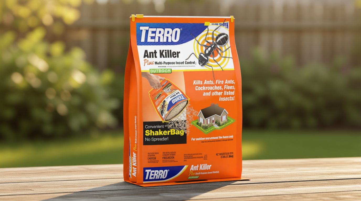 TERRO Ant Killer Plus Multi-Purpose Insect Control for Outdoors - Kills Fire Ants, Fleas, Cockroaches, and Other Crawling Insects - 3lb Shaker Bag - T901-6