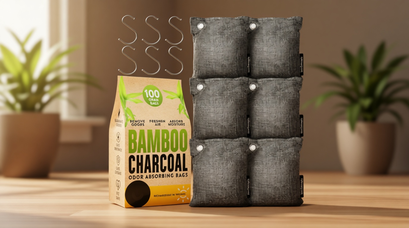 Charcoal Odor Absorber for Strong Odor (6 Pack, 100g each), Bamboo Charcoal Air Purifying Bag, Basement Musty Odor Eliminator Deodorizer, Activated Charcoal Odor Absorber for Closet, Shoe, Car