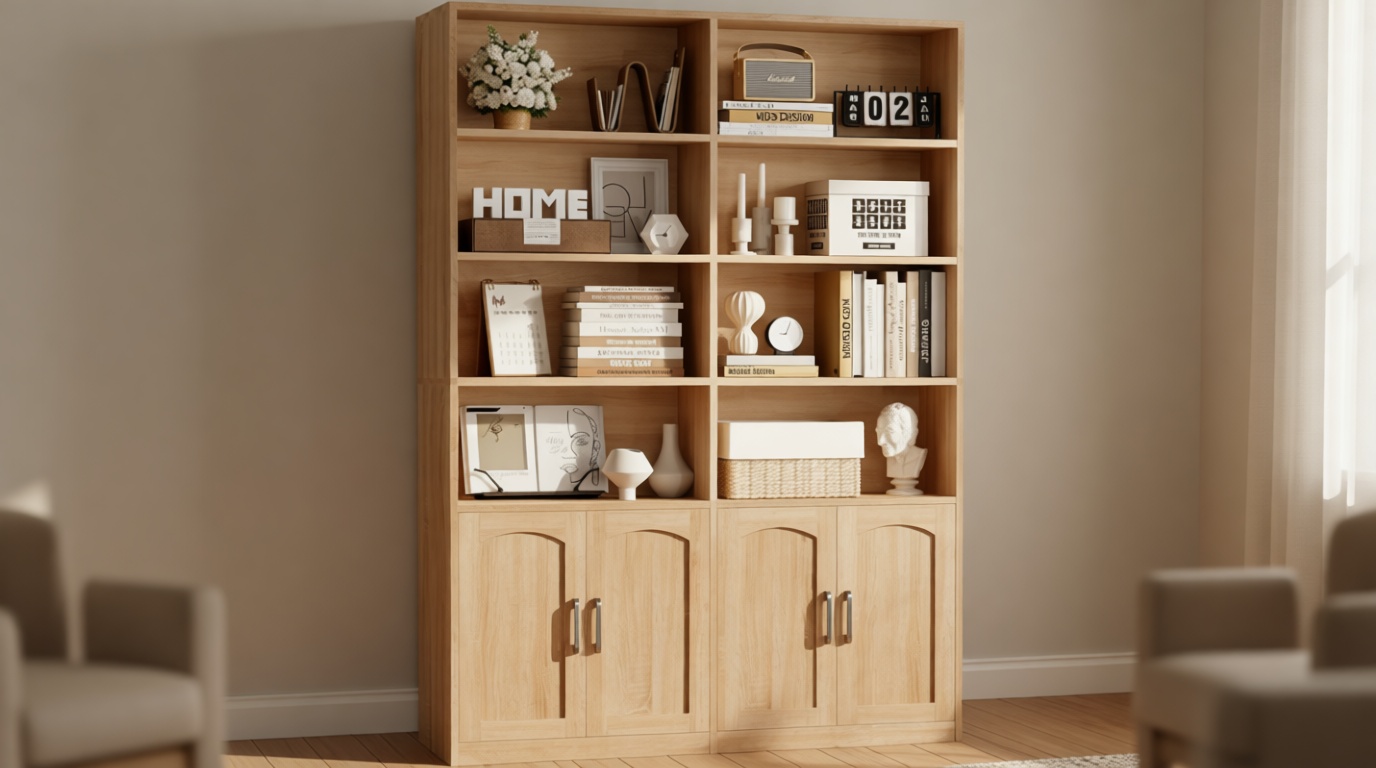 FACBOTALL Bookshelf and Bookcase with Doors, 6 Tier Double Wide Large Bookshelves, Open Display Shelves, 73'' Tall Bookshelf with Storage Cabinets for Home Office, Living Room, Library, Oak