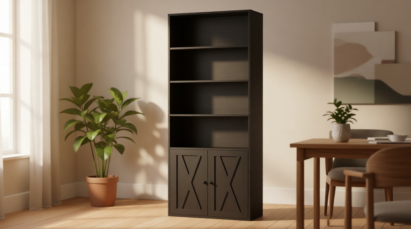 Shintenchi Bookshelf, Industrial Bookshelves and Bookcases with Doors Floor Standing 6 Shelf Display Storage Shelves 70.9 inches Tall Bookcase for Home Office, Living Room (Black) The Forest Stewardship Council