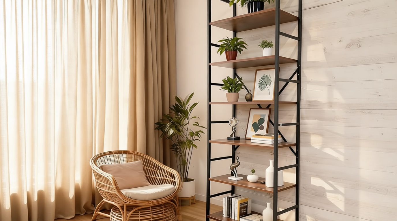 Book Shelf,6 Tier Bookshelves,Industrial Wood Bookcase,72" H Ladder Bookshelf,Home Office Bookcase Shelf Storage Organizer,Ladder Shelf for Bedroom,Living Room