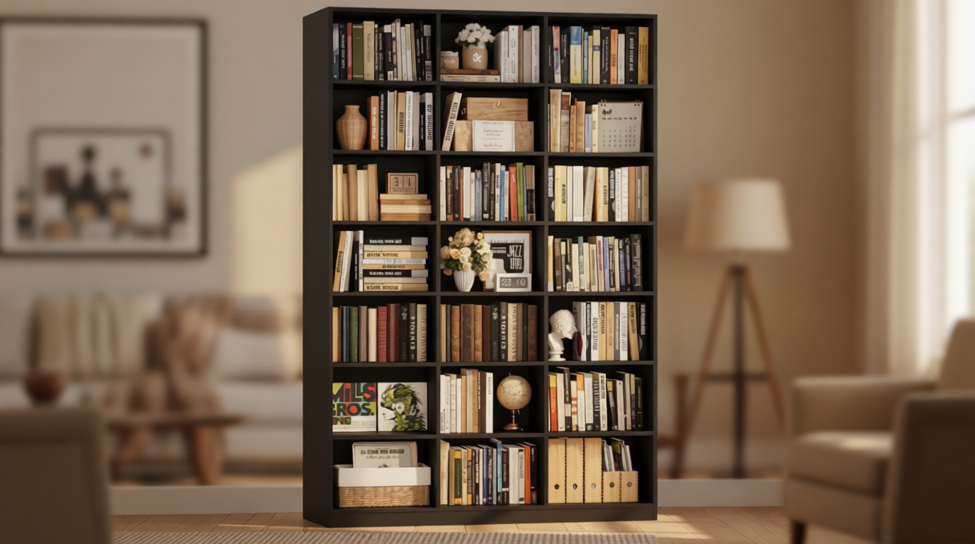 HOSTACK 86" H Triple Wide Bookshelf and Bookcase, 7 Tier Tall Bookshelf with Storage, Large Bookcase with 21 Open Display Storage Shelves, Wood Book Shelf Media CD DVD Storage for Living Room, Black