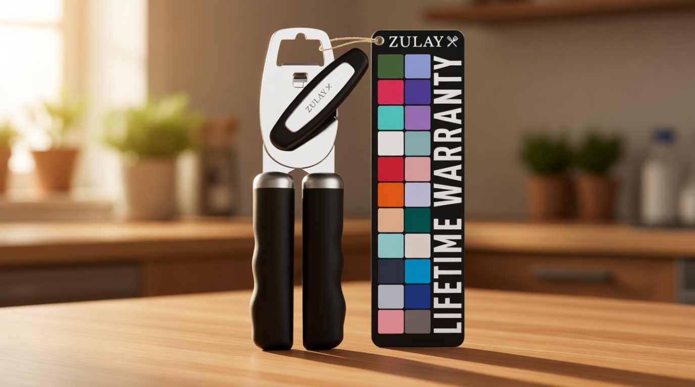 Zulay Kitchen COMFY™ Can Opener Manual with Bottle Opener - Rust Proof Stainless Steel Manual Can Opener With Turn Knob & Comfy Soft Grip Handles - Black