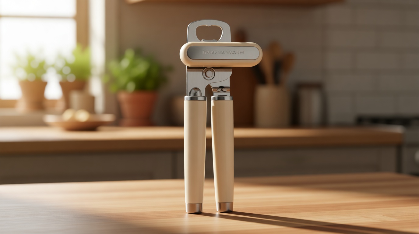 KitchenAid Classic Multifunction Can Opener and Bottle Opener Easy to Use, Razor Sharp Stainless Steel Cutting Wheel, Soft Ergonomic Handles, Almond Cream