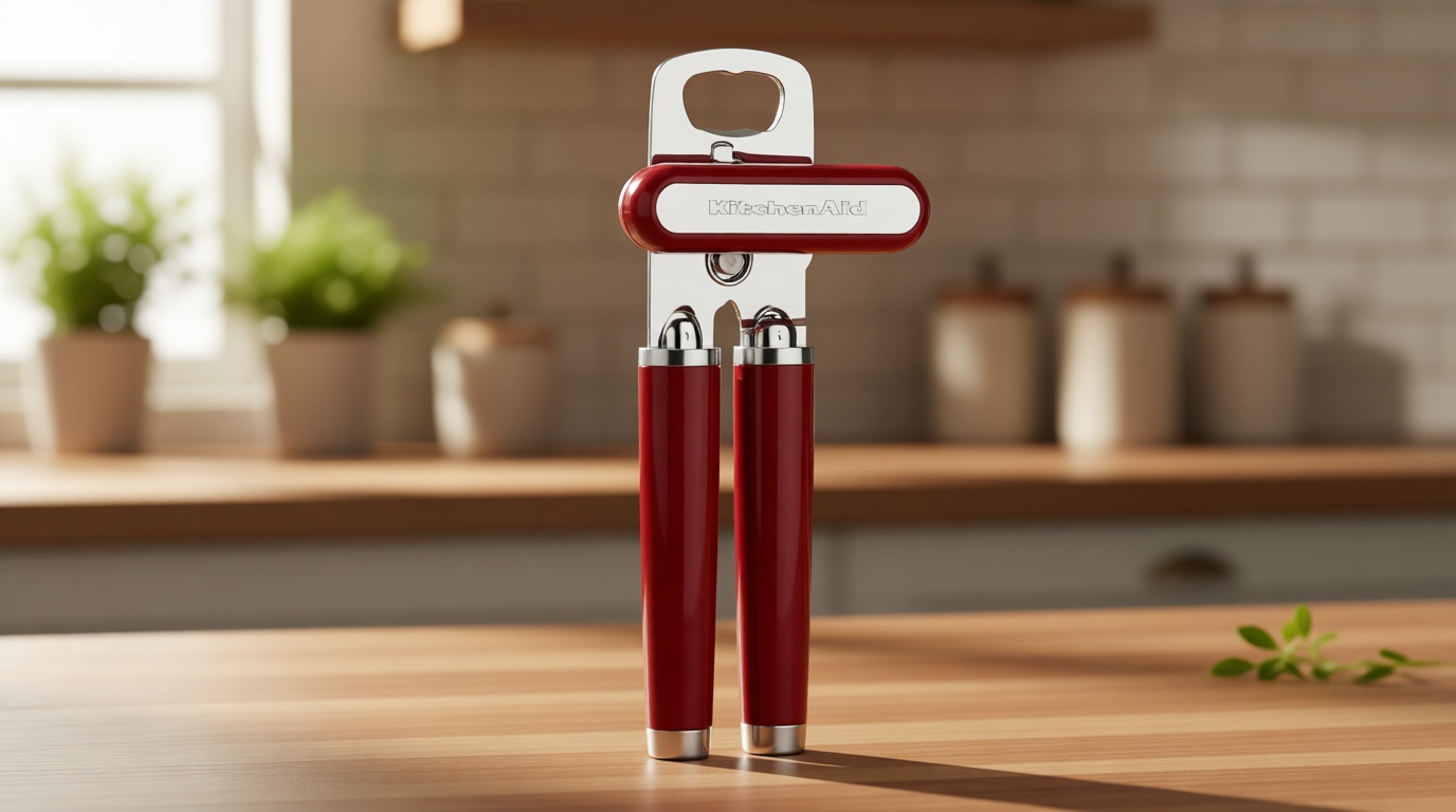 KitchenAid Classic Multifunction Can Opener and Bottle Opener Easy to Use, Razor Sharp Stainless Steel Cutting Wheel, Soft Ergonomic Handles, Empire Red
