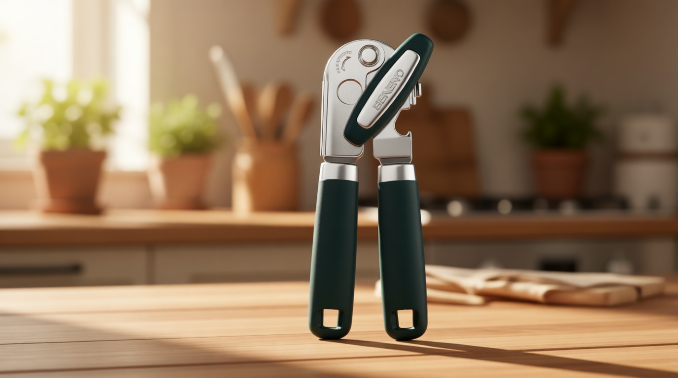 Beneno Heavy Duty Hand Can Opener Manual with Magnet, Durable Sharp Carbon Steel Blade Smooth Cutting, Big Effort-Saving Knob & Soft Grip Handle, Multifunctional Kitchen Tool with Bottle Opener, Green