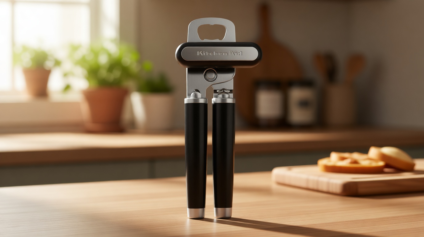 KitchenAid Classic Multifunction Can Opener and Bottle Opener Easy to Use, Razor Sharp Stainless Steel Cutting Wheel, Soft Ergonomic Handles, Black