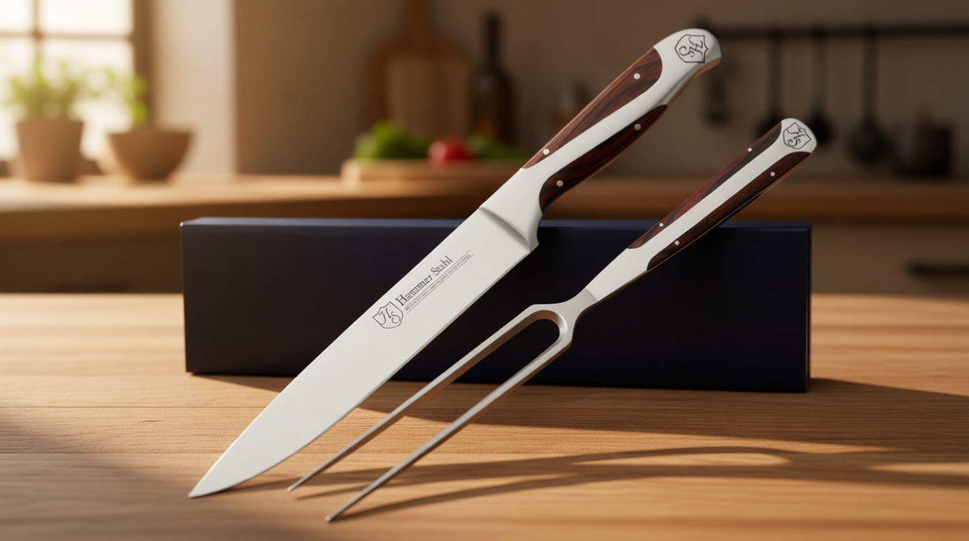 German Forged High Carbon Stainless Steel Carving Knife and Fork Set | Professional Meat Carving Set with Ergonomic Pakkawood Handle