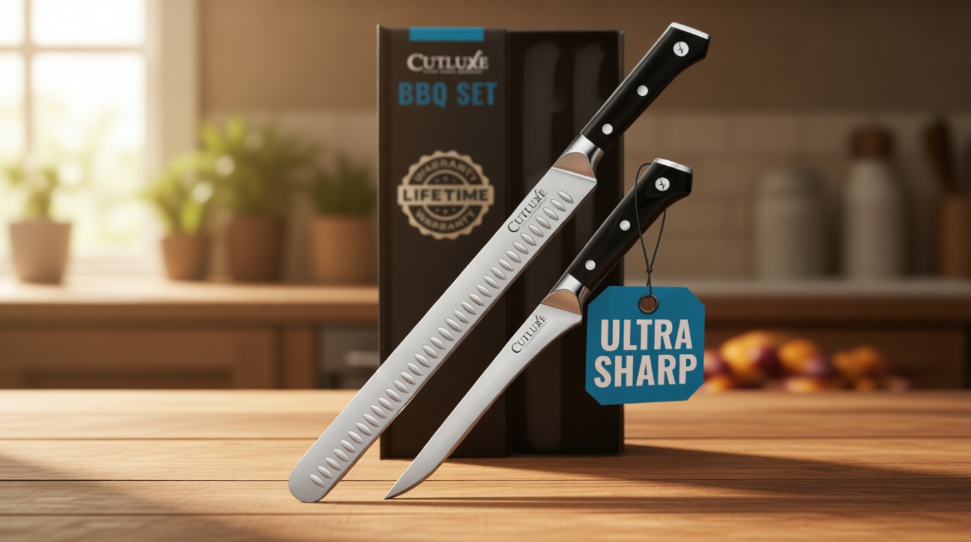 Cutluxe Carving Knife Set for BBQ & Brisket – Razor Sharp German Steel Slicing and Boning Knife for Meat Cutting, Full Tang & Ergonomic Handle, Grilling Gifts for Men – Artisan Series ClimatePartner certified