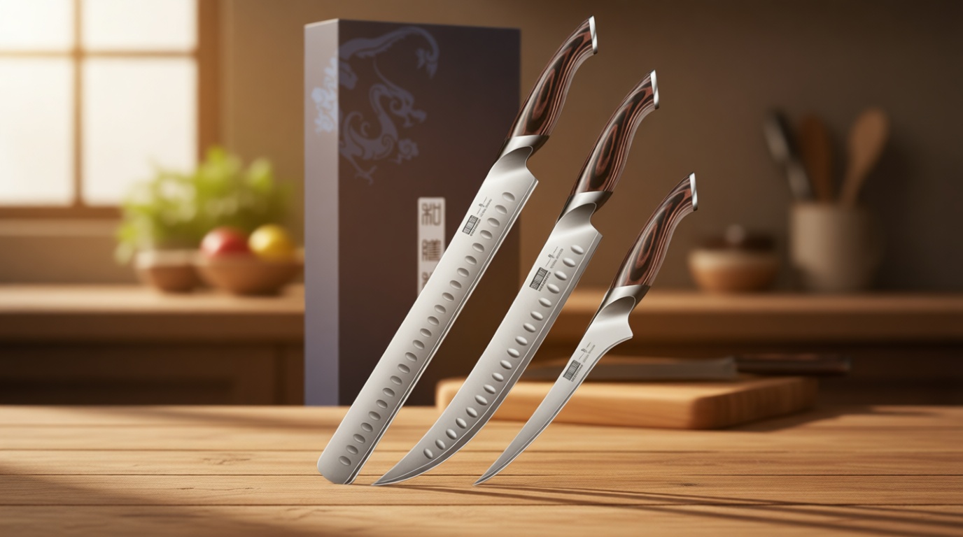 HOSHANHO Carving Knife Set 3PCS, Japanese High Carbon Steel Brisket Slicing Knife Sets with Ergonomic Pakkawood Handle, Butcher Knife Breaking Knife Boning Knife for Meat Cutting
