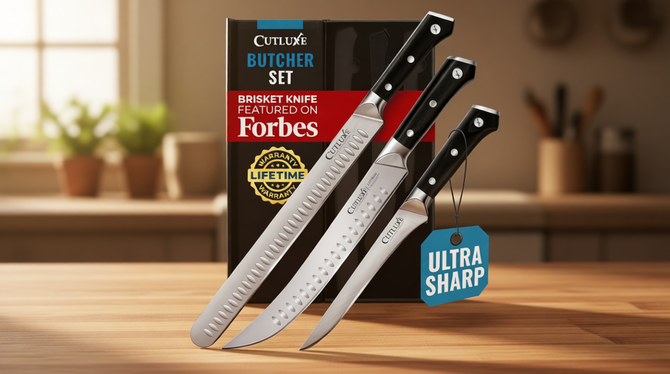 Cutluxe Butcher Knife Set – BBQ Brisket, Breaking & Boning Knife – Slicing Carving Knife Set for Meat Cutting, Ultra Sharp German Steel, Full Tang, Ergonomic Handles, Grilling Gifts for Men ClimatePartner certified