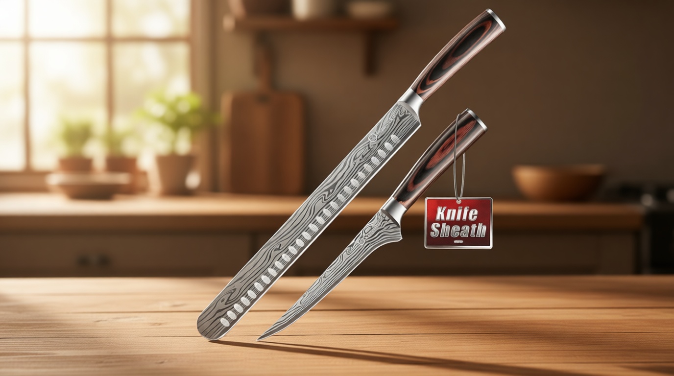 Sunnecko Professional BBQ Carving Knife Set, Slicing and Boning Knife for Meat Cutting,German High Carbon Stainless Steel Carving Knife for Meat and Turkey.