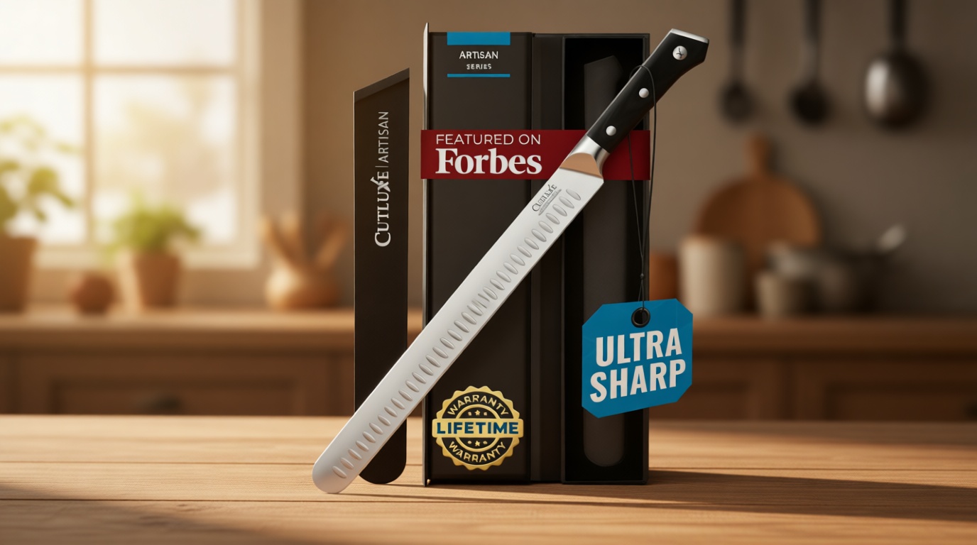 Cutluxe Brisket Knife – 12" Carving & Slicing Knife for Meat & BBQ – Razor Sharp German Steel, Sheath Included, Ergonomic Full Tang Handle Design, Grilling Gifts for Men – Artisan Series ClimatePartner certified The Forest Stewardship Council
