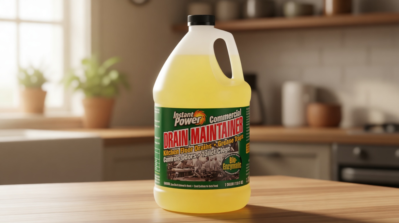 Instant Power Commercial Drain Maintainer - Liquid Enzyme Clog Remover, Cleans and Deodorizes, Reduces Drain Blockages, 1 Gal Green Seal