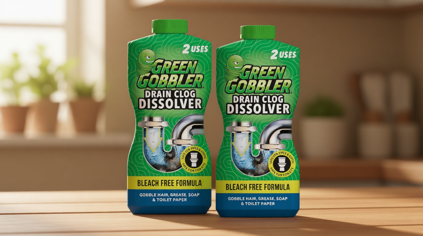 Green Gobbler Drain Clog Dissolver | Powerful Liquid Drain Opener & Toilet Clog Remover | Safe for Pipes & Septic | 2 Pack