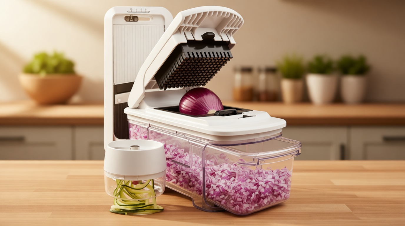 Fullstar XL Vegetable Chopper & Mandoline Slicer – Vegetable, Onion, Potato, Food, Veggie & Fruit Slicer, Dicer & Spiralizer with Pull-Out Catch Tray, Kitchen Gadgets & Gifts (6 in 1, Black/White)