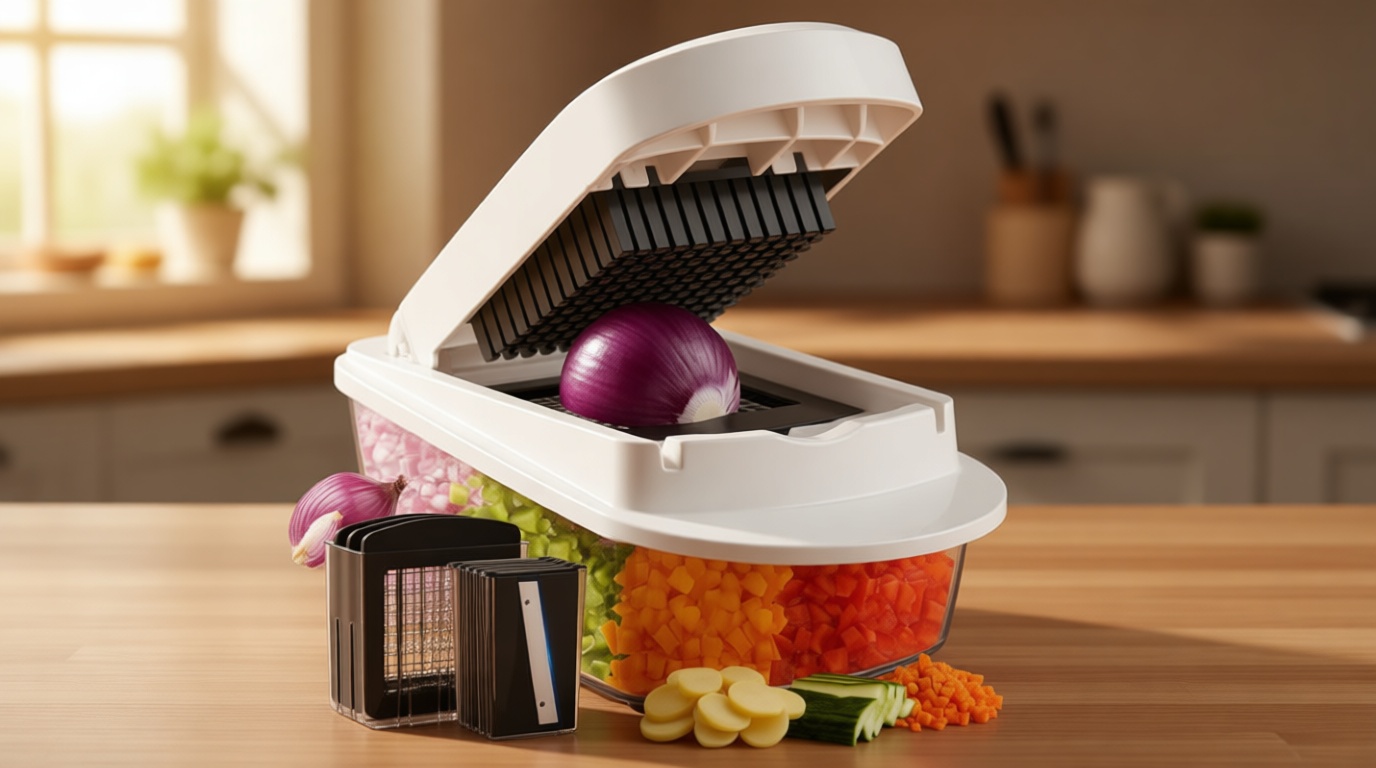 8 Blade All-in-1 Vegetable Chopper Mandoline Slicer with Container, Food Chopper, Onion Chopper, Veggie Cutter for Salad, Kitchen Gadgets Accessories Essentials, White