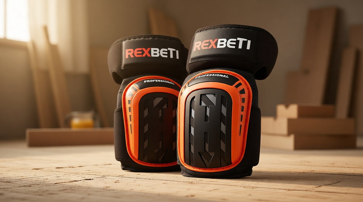 REXBETI Knee Pads for Work, Construction Knee Pads for Men, Heavy Duty Comfortable Anti-slip Foam Gel Knee Pads for Gardening Flooring and Cleaning, Strong Stretchable Straps, Orange