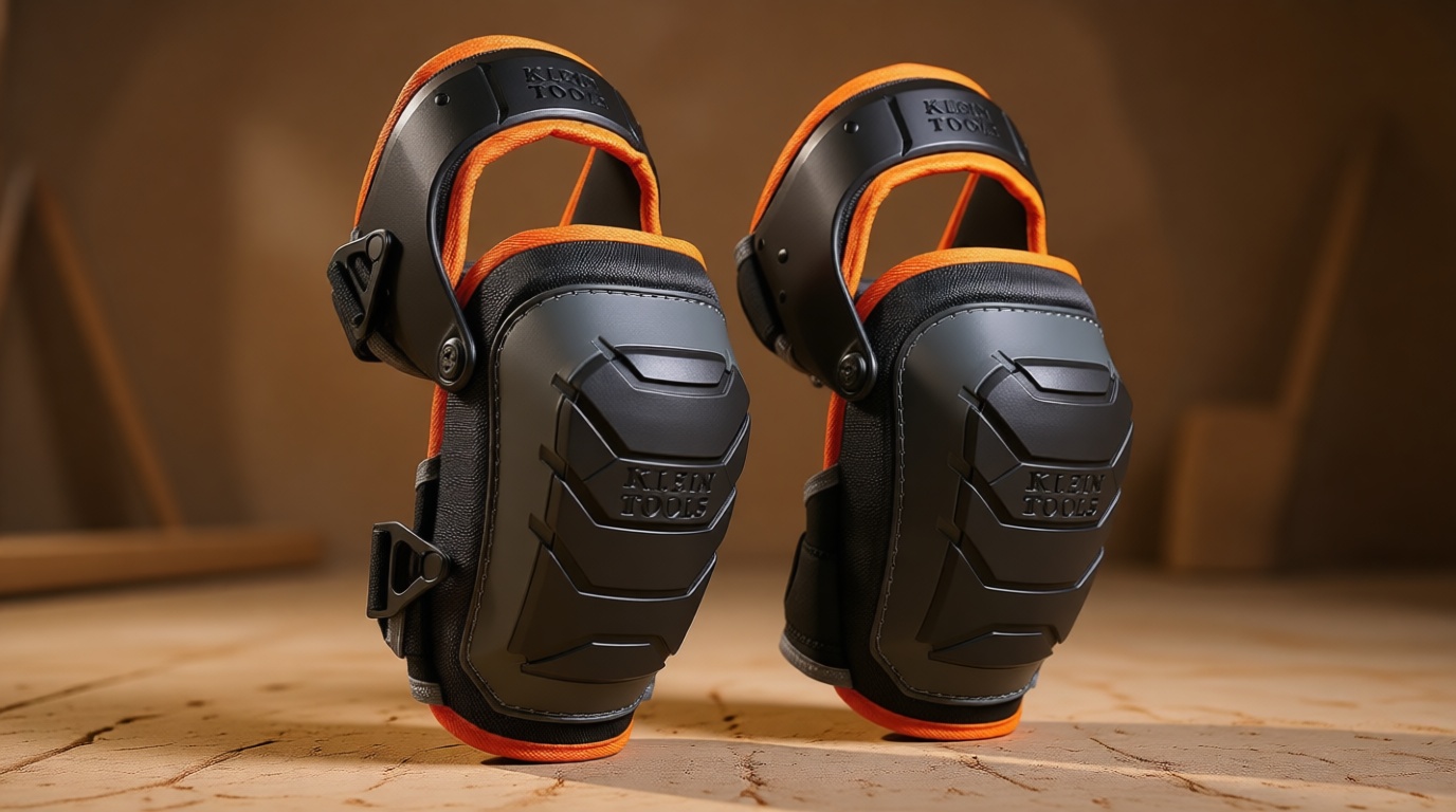 Klein Tools 60491 Hinged Knee Pads, Heavy Duty Gel Foam Protective Knee Pads with Quick-Fasten Buckle and Thigh Strap, Black