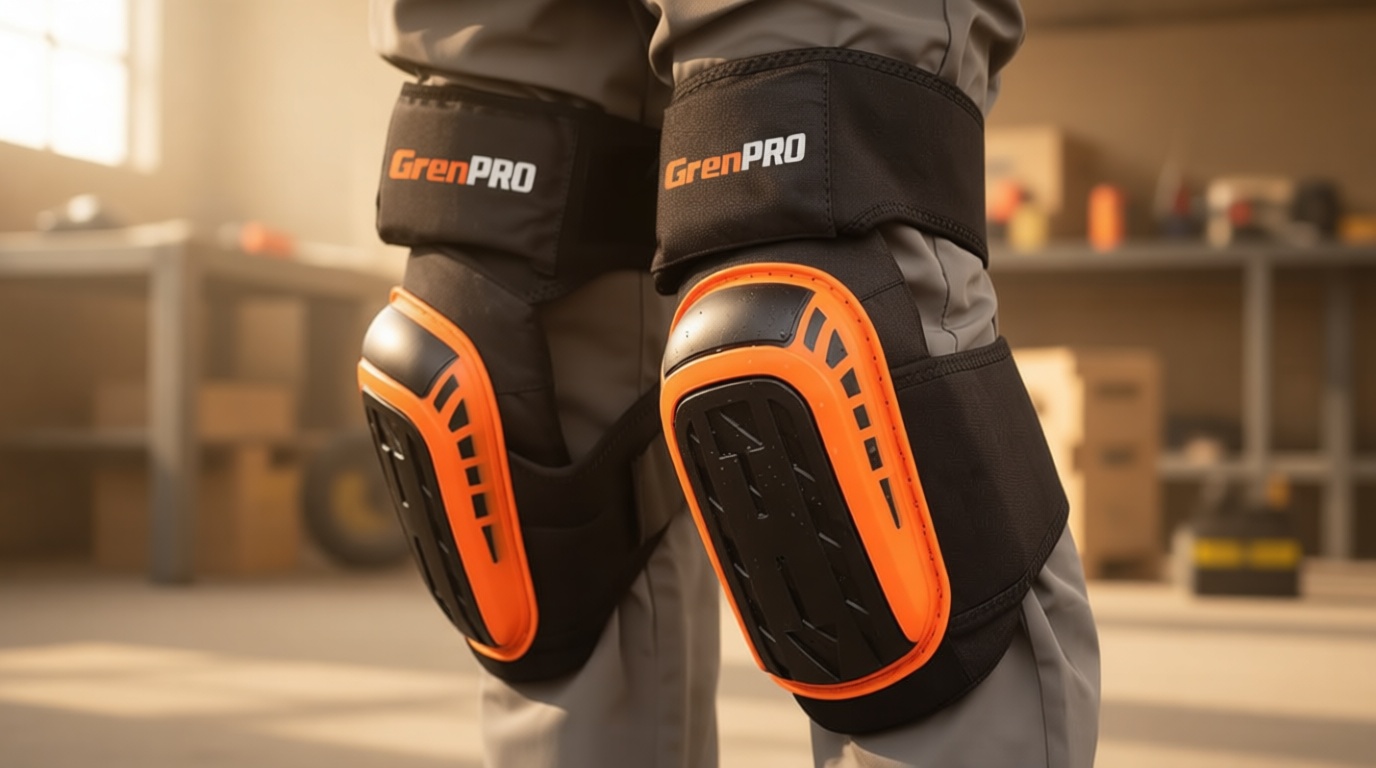 GRENPRO Professional Knee Pads for Work,Heavy Duty Thick Foam Knee Pads Tools,Knee Pad with Soft Gel Cushion for Construction,Work,Flooring,Gardening,Cleaning,Tiling,Orange