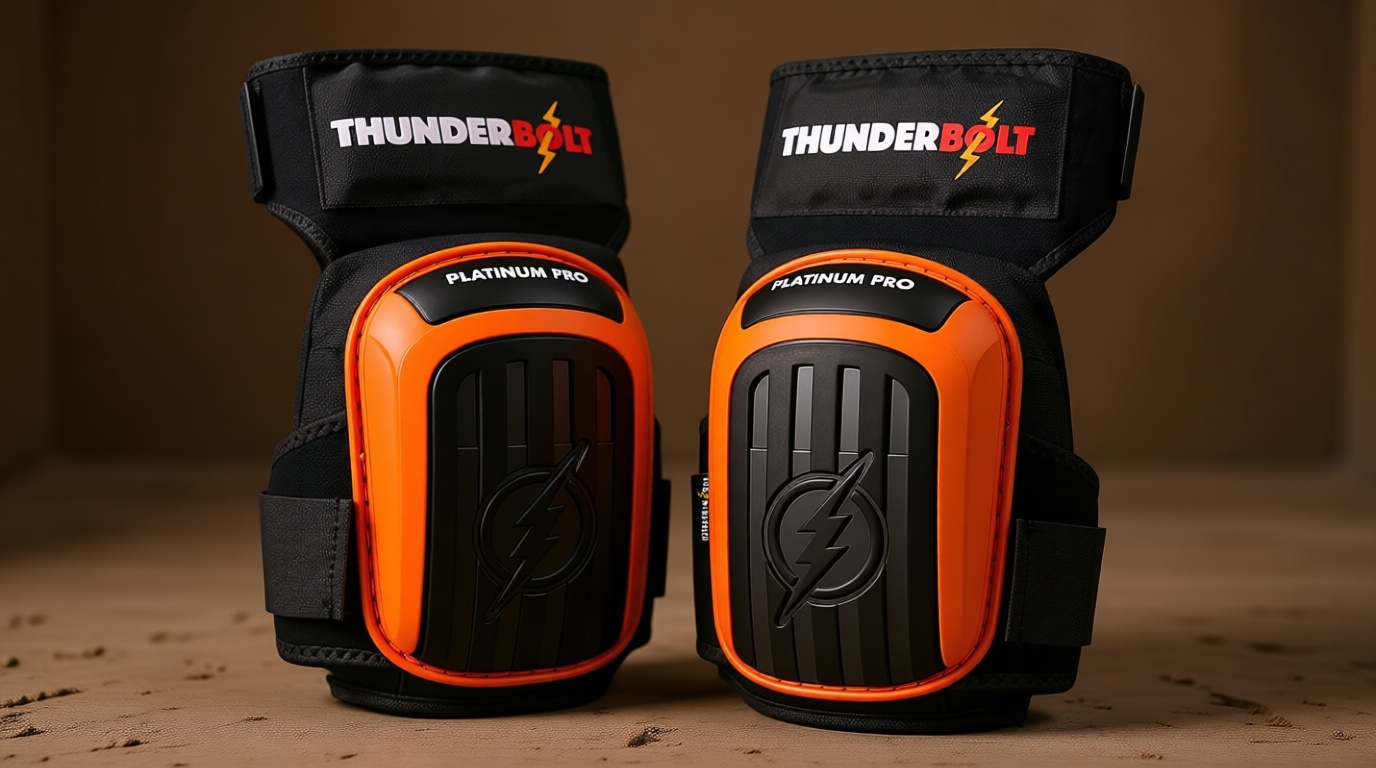 Thunderbolt Knee Pads for Men Construction Knee Pads for Work for Men and Women with Double Gel for Gardening Flooring Roofing Heavy Duty with Extra Thick Foam and Strong Adjustable Non-Slip Straps