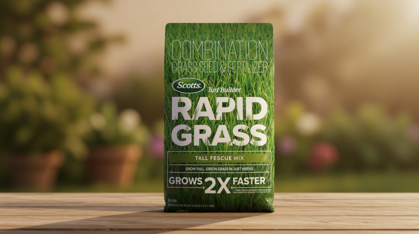 Scotts Turf Builder Rapid Grass Tall Fescue Mix - Combination Grass Seed and Fertilizer for Lawns, Lawn Seed That Grows in Just Weeks, 5.6 lbs.