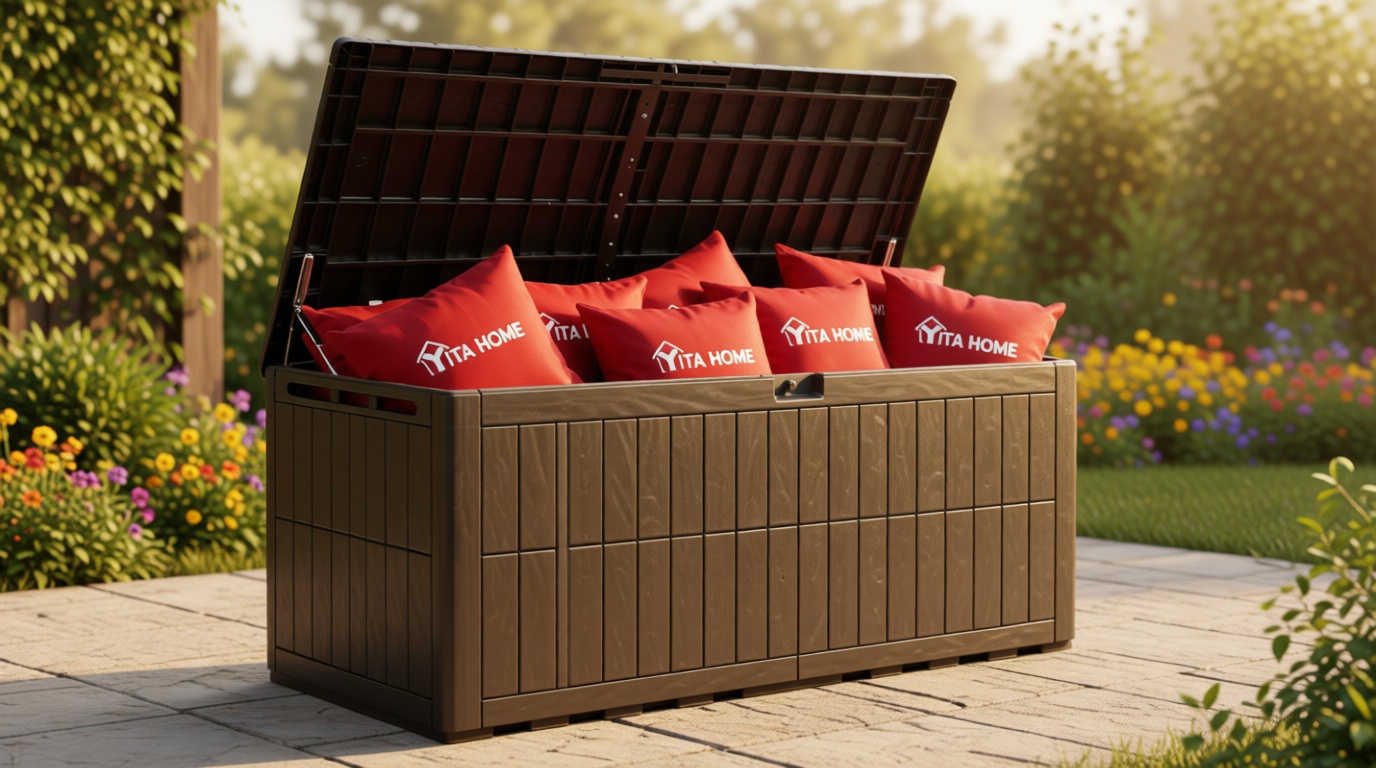 YITAHOME XXL 240 Gallon Extra Large Deck Box, Waterproof Resin Outdoor Storage Box with Lock and 3-Person Bench Seating for Patio Furniture Cushions,Garden Tools & Pool Accessories, Dark Brown