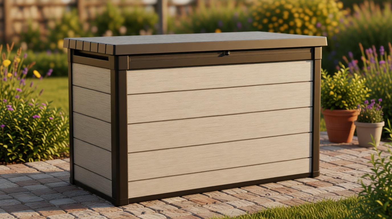 Keter Denali 200 Gallon Resin Large Deck Box with Double Wall 20mm Panels - Paintable and Drillable-Organization and Storage for Patio Furniture and Outdoor Items, Grey & Black