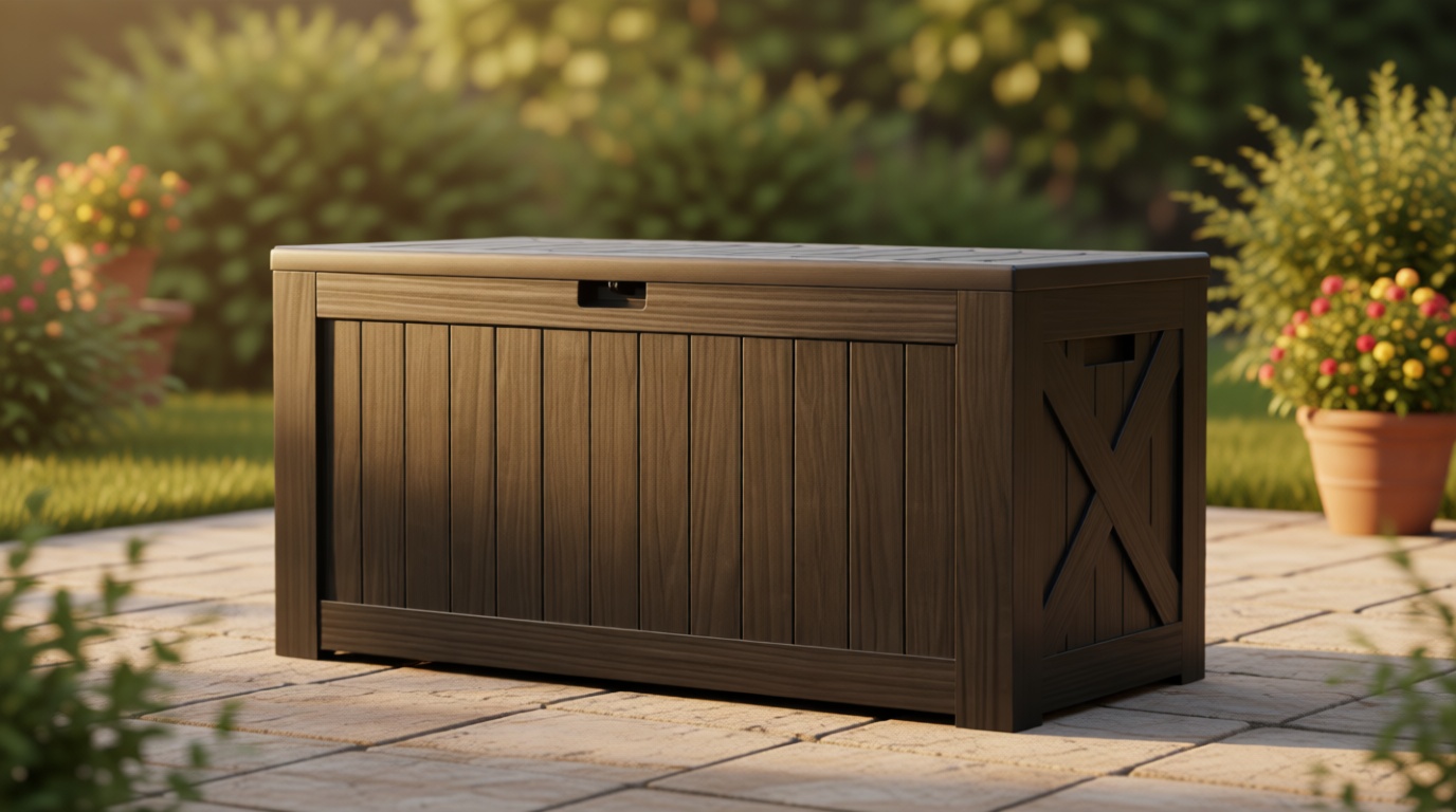 Devoko 120 Gallon Deck Box Resin Outdoor Storage Box Waterproof for Patio, Large Outdoor Storage Bench Lockable for Outside (Black) Global Recycled Standard