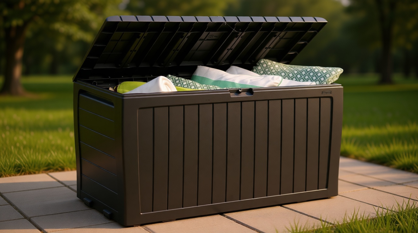 Keter Marvel Plus 71 Gallon Resin Deck Box-Organization and Storage for Patio Furniture Outdoor Cushions, Throw Pillows, Garden Tools and Pool Toys, Dark Grey