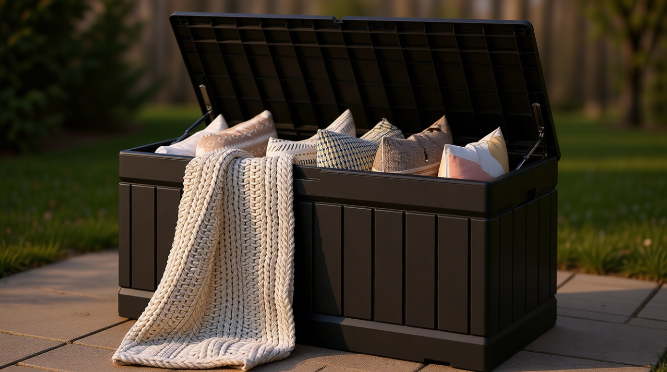 Devoko 78 Gallon Deck Box, Waterproof Resin Outdoor Storage Box for Outside and Patio, Outdoor Storage Bench Lockable for Patio Furniture, Garden Tools and Pool Supplies (Black, 78 Gallon) Global Recycled Standard