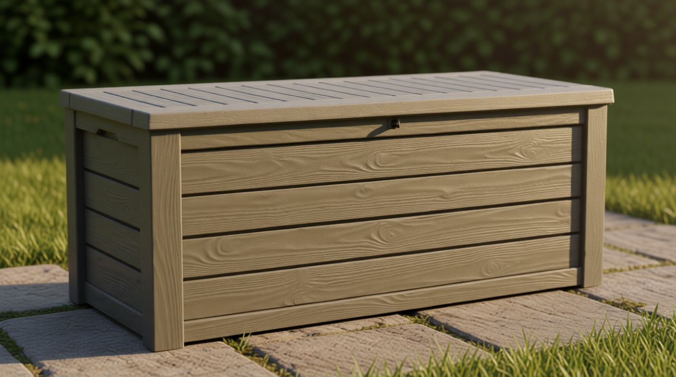 Keter Westwood 150 Gallon Resin Large Outdoor Storage Box for Patio Furniture, Outdoor Cushions, Garden Tools and Pool Floats, Taupe