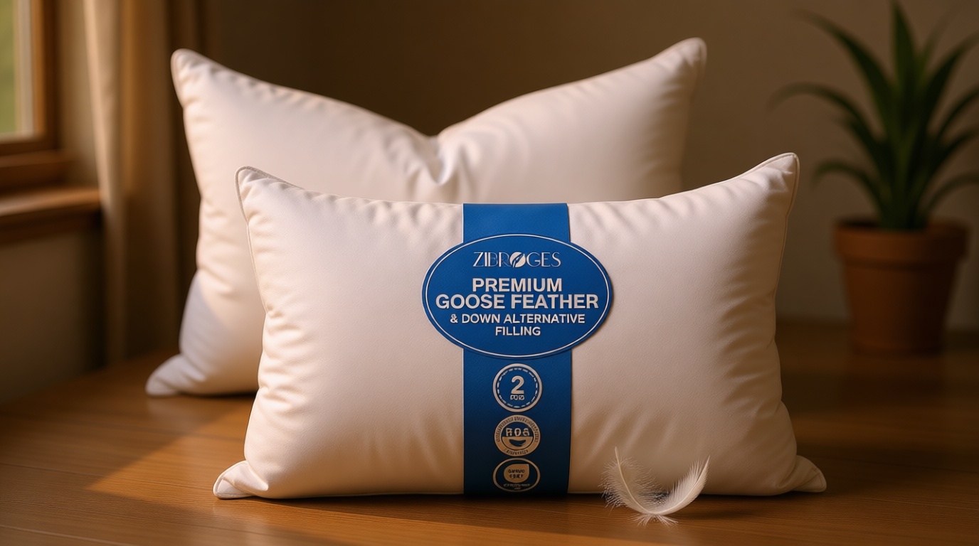 Feather Pillows Queen Size Set of 2 - Goose Down Hotel Bed Pillow for Sleeping, Soft 600 Thread Count Cotton Cover, Fluffy Support Surround Fill Polyester for Side, Back and Stomach Sleepers OEKO-TEX STANDARD 100