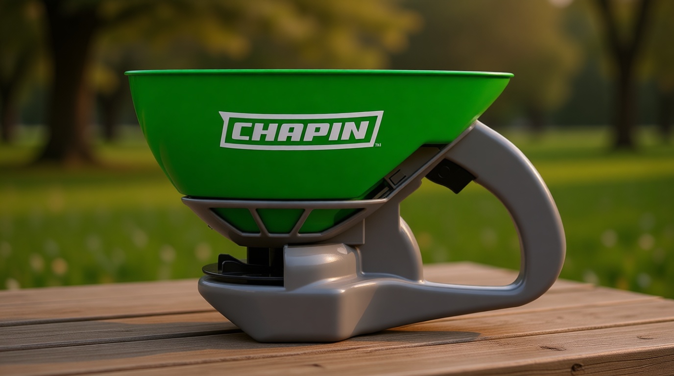 Chapin 8706G Spreader, Lawn and Garden, TurfPro, Hand Crank, Lightweight, Portable, Poly Scoop, Thumb Control Gate, 3 Settings, Ideal for Small Spaces, 15 Setting Gate, Fertilizer and Seeds, 0.3 Gal
