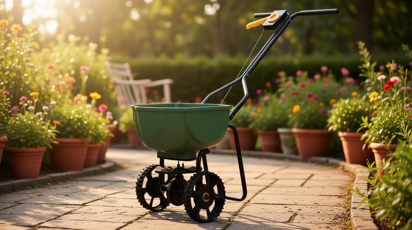 Amazon Basics Fertilizer Spreader for Lawn, 33 Pounds, 0.53 Cubic Feet, All Season, 1-Pack
