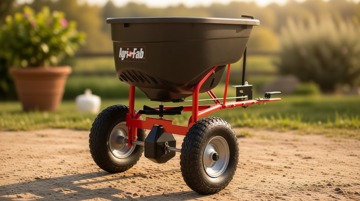Agri-Fab 45-0463 Pull Behind Broadcast Spreader,130 lb. Hopper Capacity Designed for Seed, Fertilizer, Salt, Ice Melt with Universal Hitch,12 ft. Spread Width for Riding Lawn Mowers and Lawn Tractors