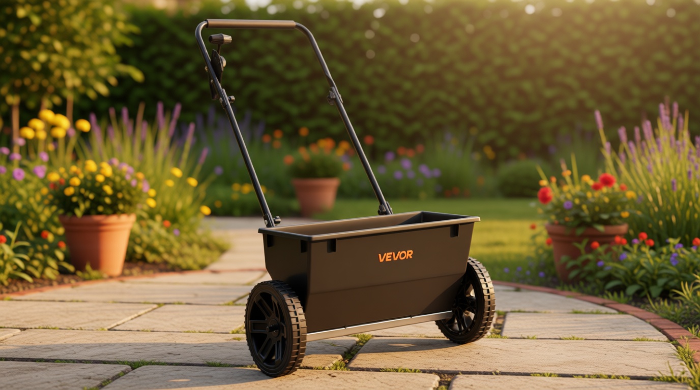 VEVOR Broadcast Spreader, 50LBS Capacity, Drop Spreader with Hopper Grate, 18 in Spreading Width & 30 Settings, 10 in All Terrain Tires, Garden & Lawn Spreaders for Seed, Fertilizer
