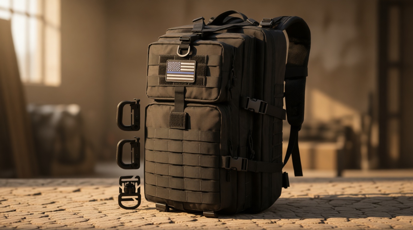 Hannibal Tactical MOLLE Assault Backpack, Tactical Backpack Military Army Camping Rucksack, 3-Day Pack Trip w/USA Flag Patch, D-Rings, Black