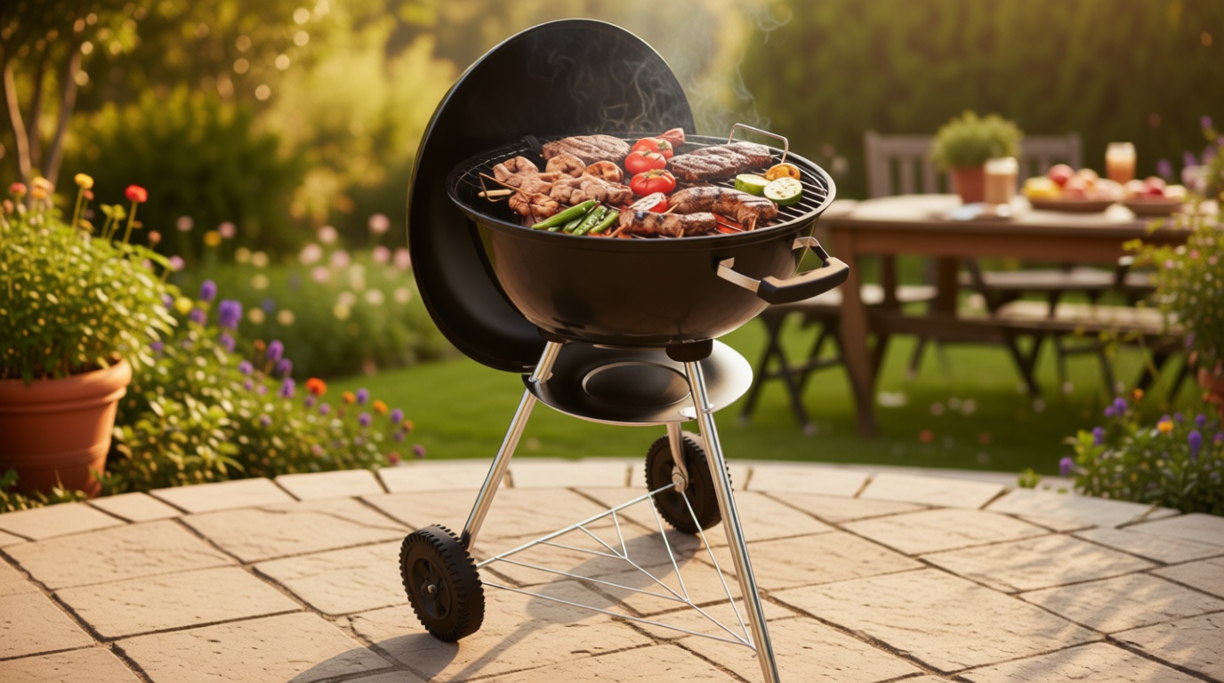 18 inch Charcoal Grill, Portable Kettle BBQ Grills, Perfect BBQ Gift, Durable & Easy to Assemble, Round Barbecue Grill with Wheels and Lid for Outdoor Cooking, Patio and Beach, Black