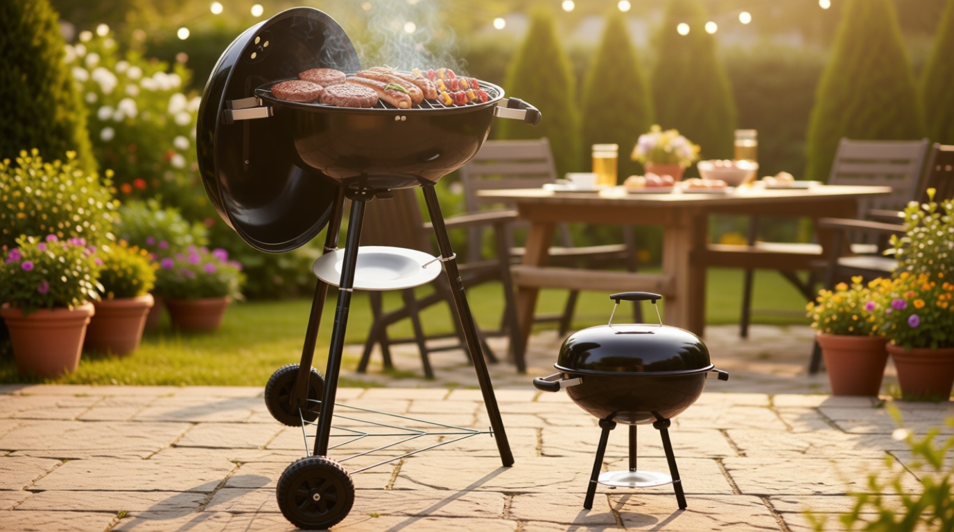 Joyfair Kettle Charcoal Grill (18 Inch), Outdoor Barbecue Grill for Camping/Backyard/Tabletop Grilling, Portable Round Smoker with Wheels, Enameled Lid & Fire Bowl, Dual Venting System, Black