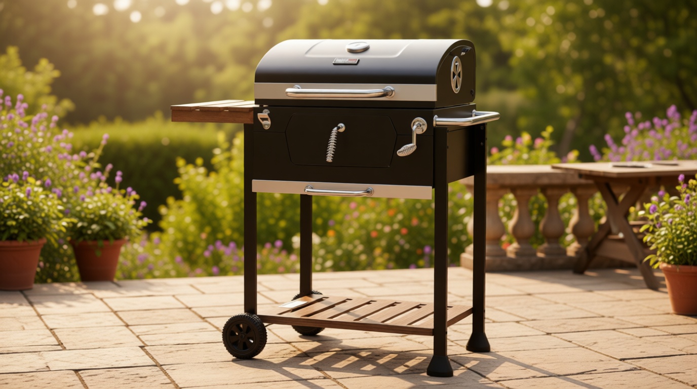 Royal Gourmet CD1824M 24-Inch Charcoal Grill, BBQ Smoker with Handle and Folding Table, Perfect for Outdoor Patio, Garden and Backyard Grilling, Black, Medium