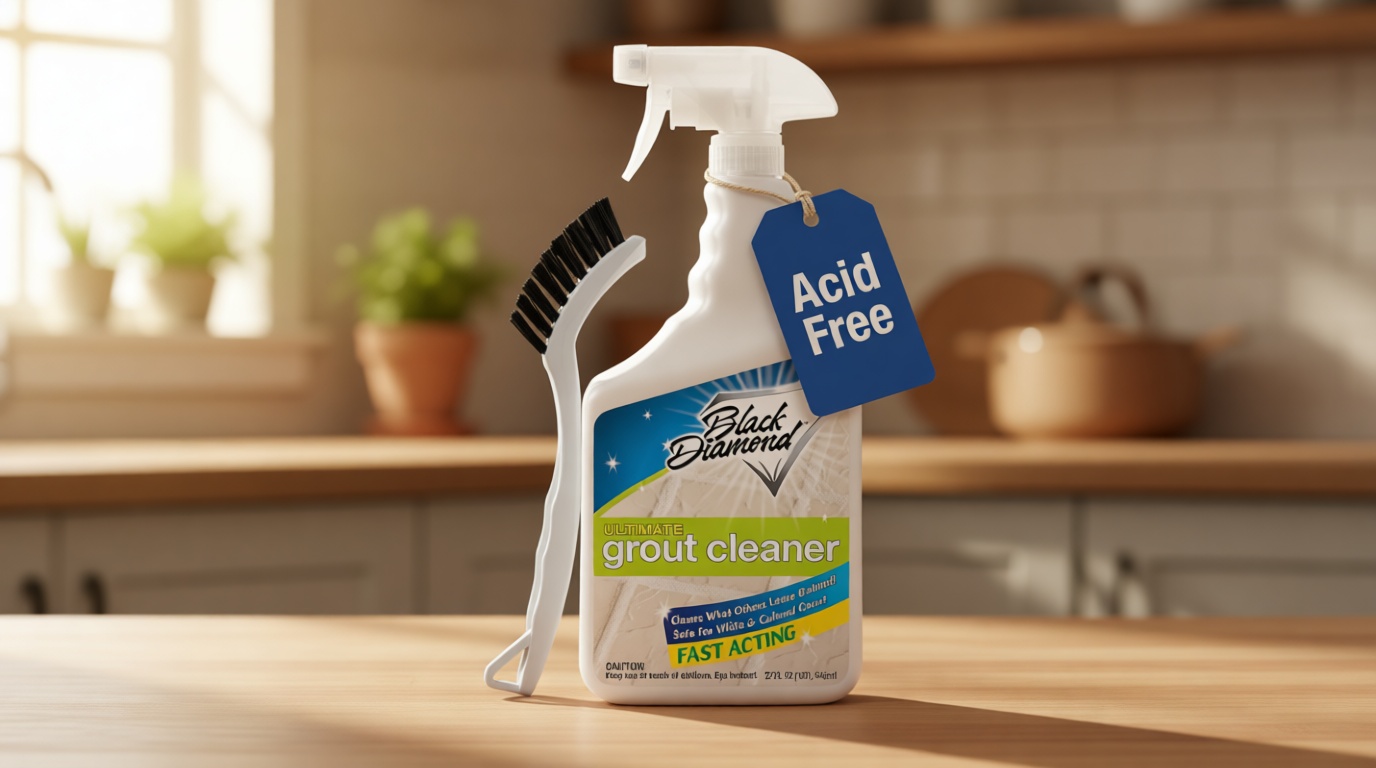 Black Diamond Ultimate Grout Cleaner: Best Cleaner for Tile,Ceramic,Porcelain, Marble Acid-Free Safe Deep Cleaner & Stain Remover for Even The Dirtiest Grout. (1-Quart/1-Brush)