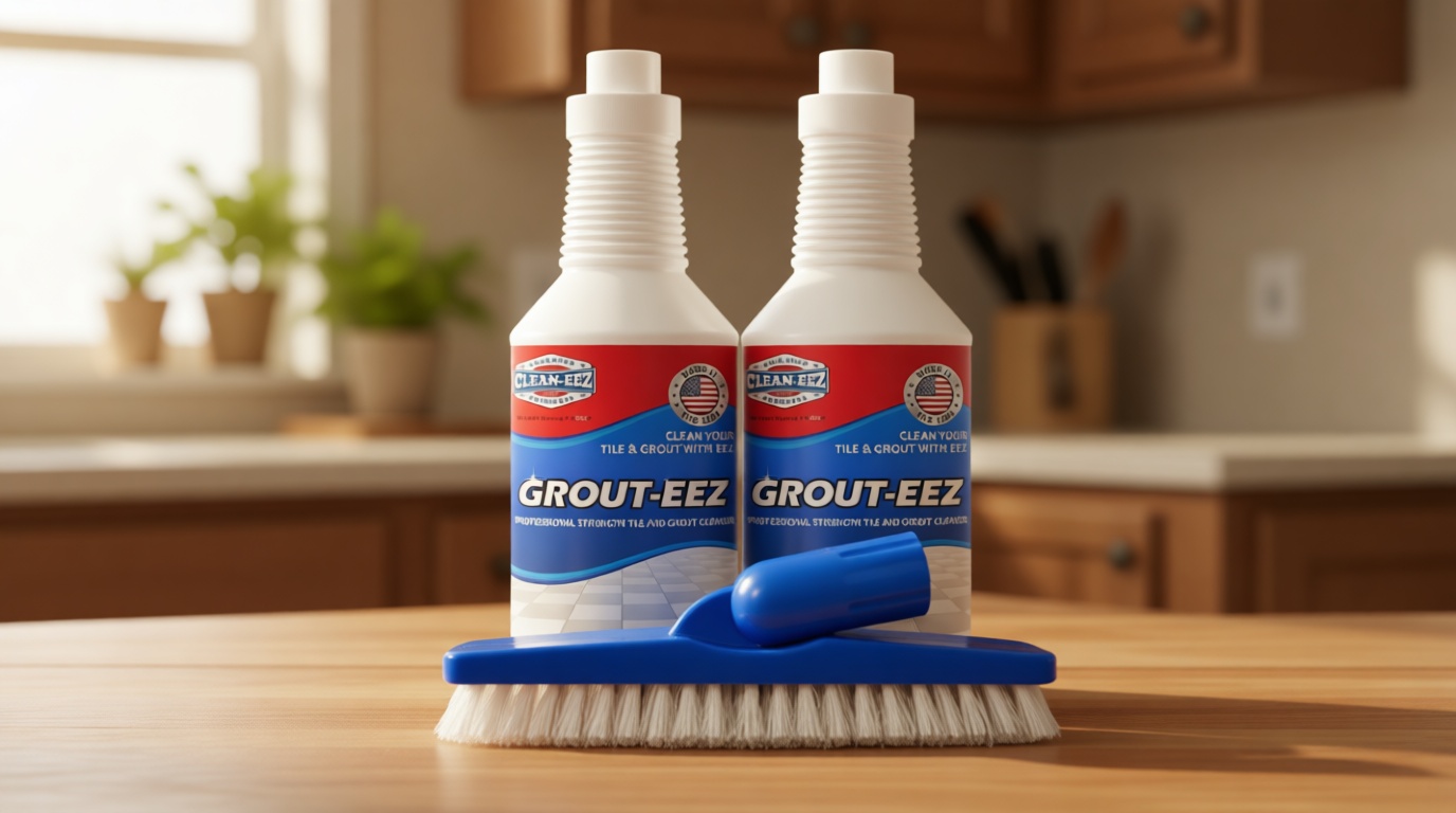 Clean-eez Grout Cleaner 2 Pack with Stand-Up Brush Attachment - Stain Remover Heavy-Duty Scrubber - Bathroom Shower Ceramic Porcelain Tile & Grout Only - Easy Control Flip Top Cap - 32 oz.